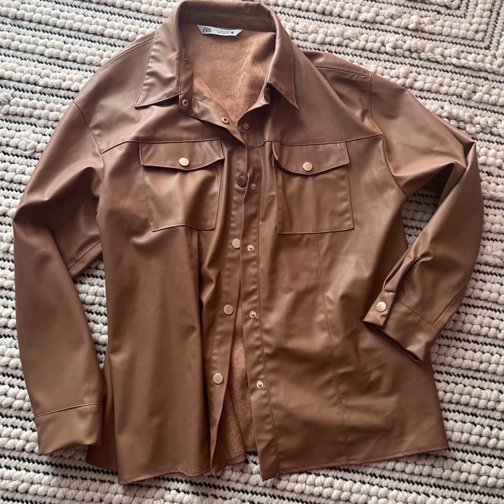 Zara vegan leather shirt/shacket